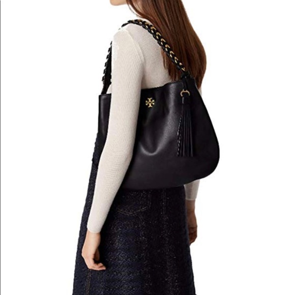 Tory Burch Brooke Large Leather Hobo - Black - Picture 6 of 8